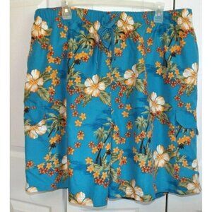 Island Outfitters Men's 3XLT blue tropical elastic waist swim trunks 8.5" inseam